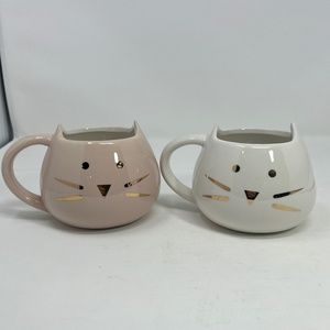 Kitty Mugs Set Coffee Tea Kitten Pink White 10  Strawberry Street